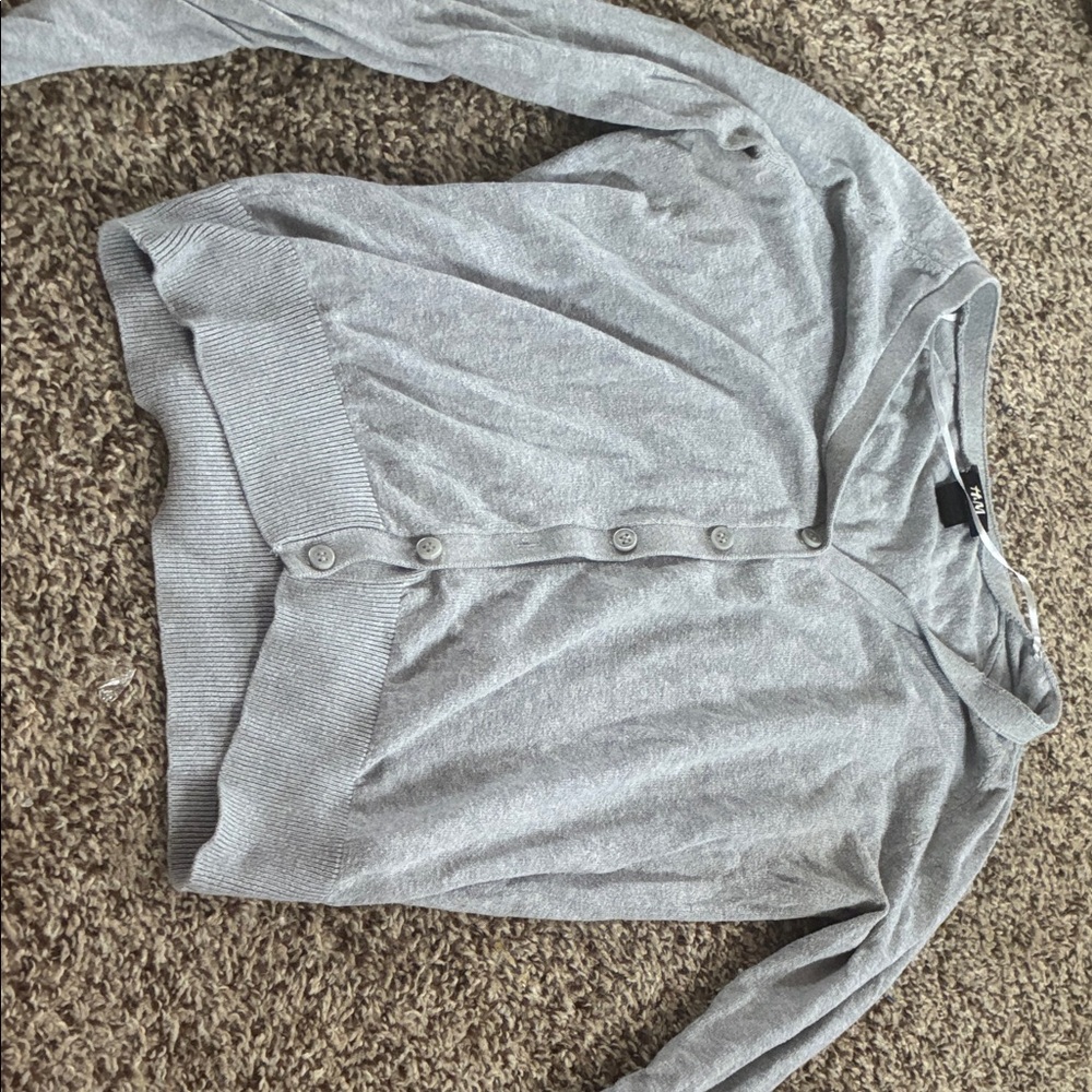 H&M Light Gray Button-Up V-Neck Cardigan